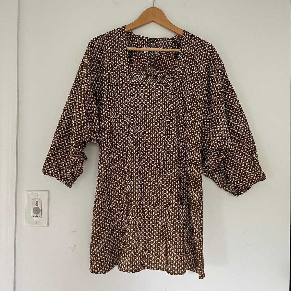Vintage Japanese Calico Print Cotton House Dress / Apron Women's Large